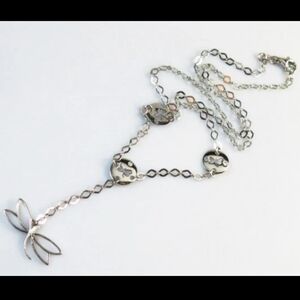 14k White Gold Dragonfly Drop Pendant Necklace